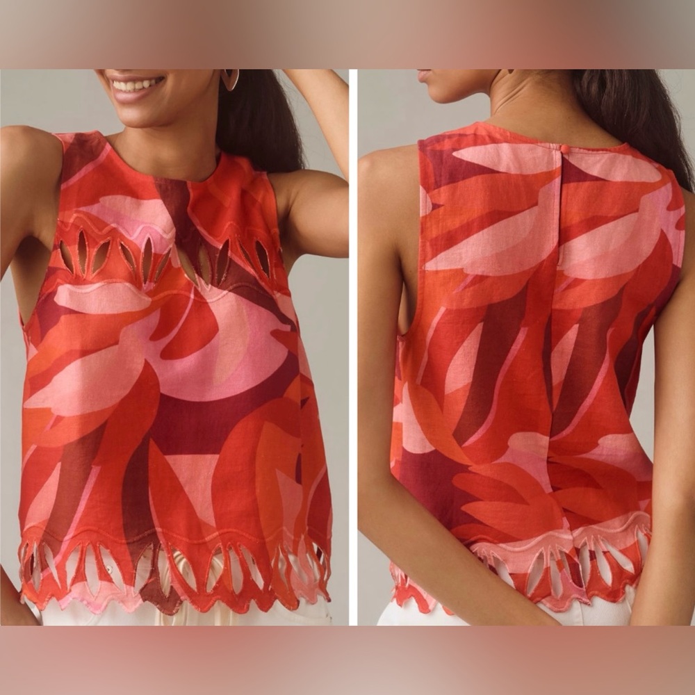 Farm Rio Sleeveless Cutout Linen Shell Top, Size XS